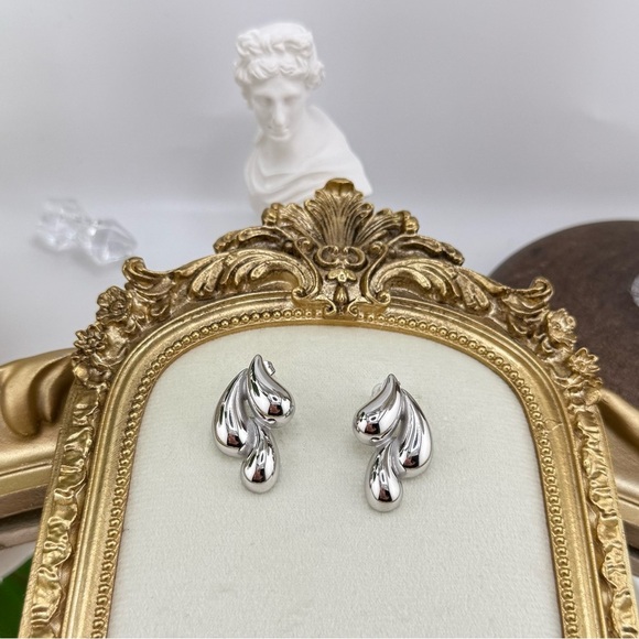 Silver Abstract Drop Earrings – Stainless Steel - Picture 4 of 9